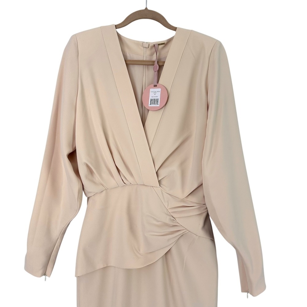 Alexis Fraser Wrap Midi Dress Ivory Belted Long Sleeve Cocktail NWT Womens M - Picture 4 of 13